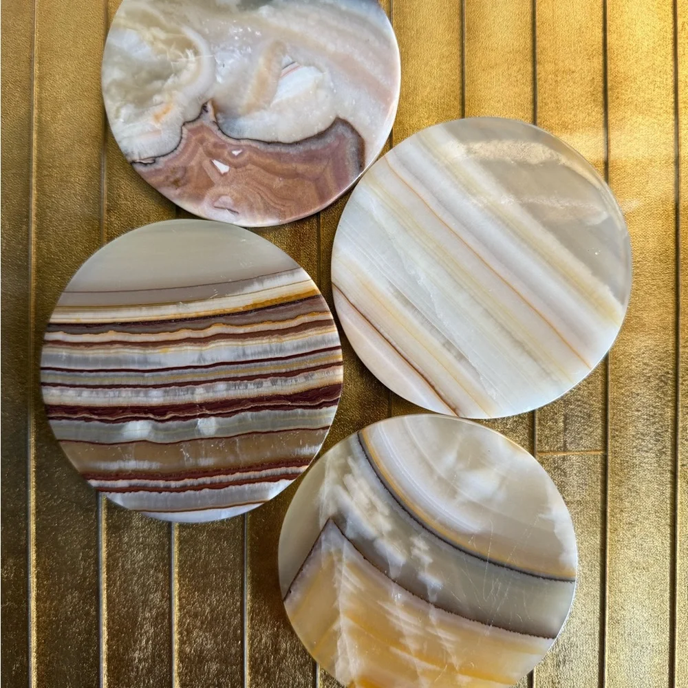 Italian agate marble round MCM coasters x4